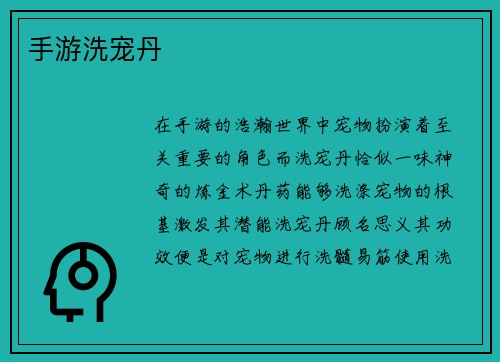 手游洗宠丹