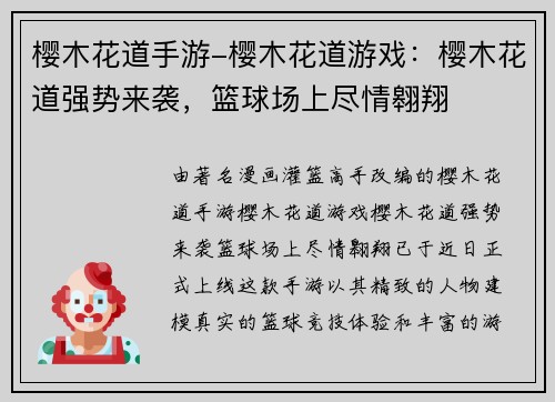 樱木花道手游-樱木花道游戏：樱木花道强势来袭，篮球场上尽情翱翔